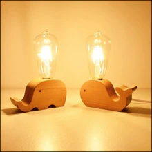 Деревянная вилка европейского стандарта, маленькие настольные лампы креативные скандинавские современные Романтический Теплый Спальня Бар Потолочные светильники 220V слон, Кит прикроватная настольная лампа