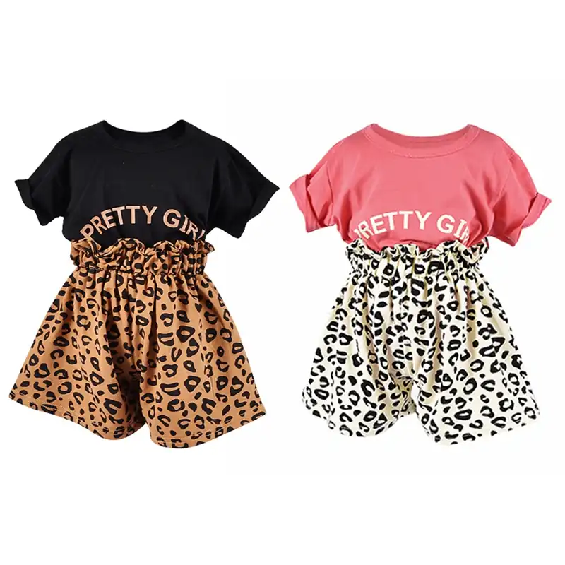 Shorts Clothes Cute Girls 2Pcs Leopard Outfits Set Summer Short Sleeve T-Shirt