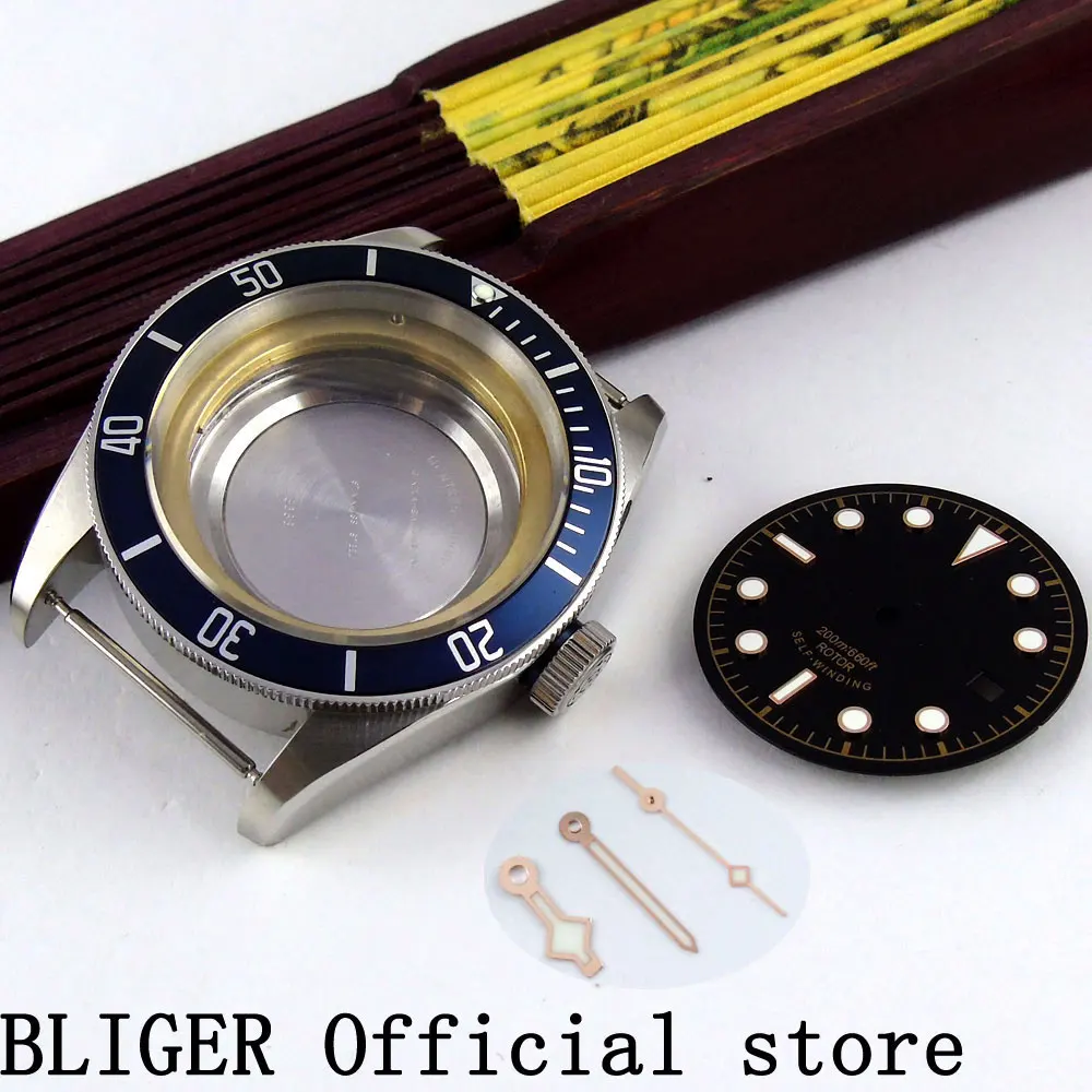 41mm Bliger sapphire glass ceramic bezel watch case+dial luminous hands