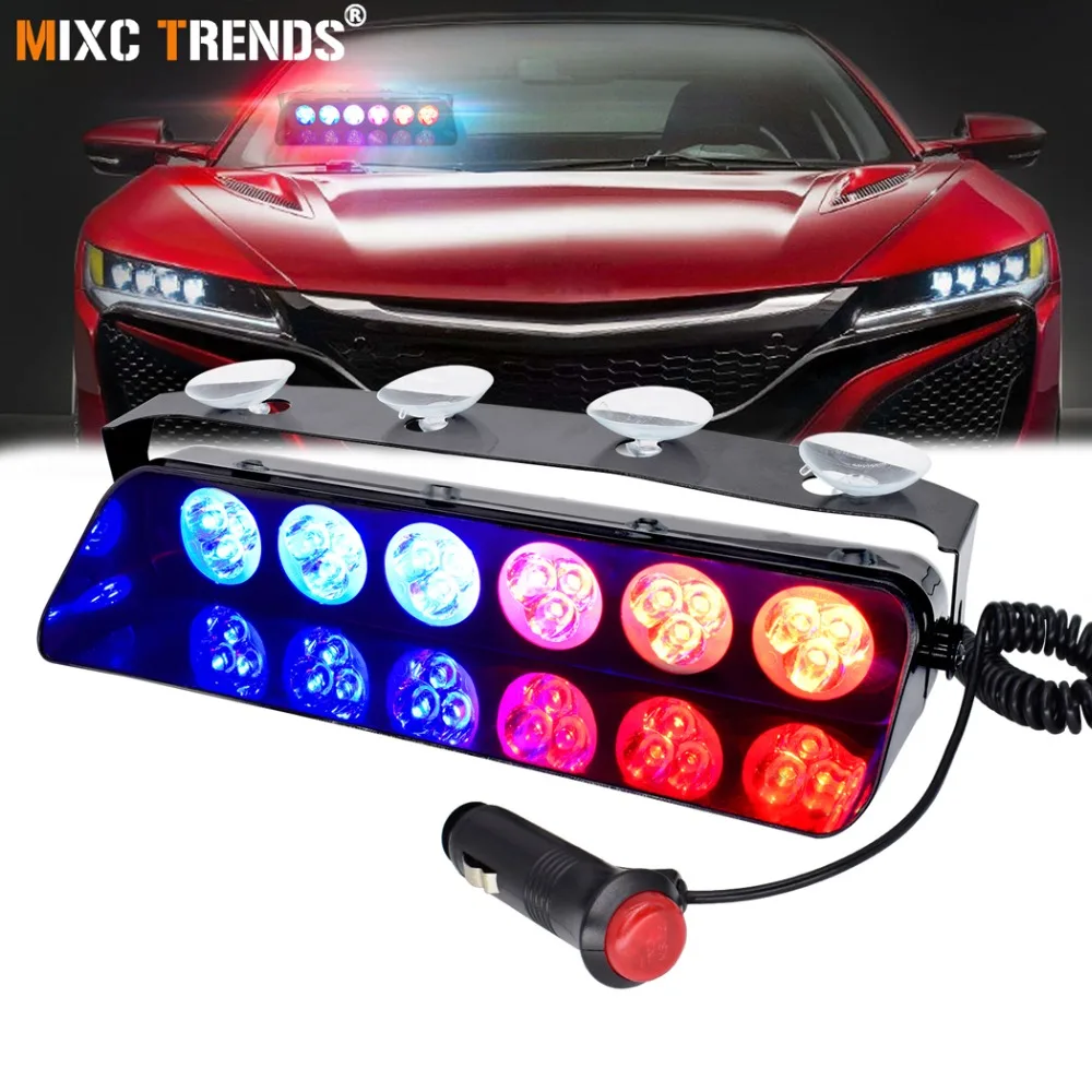 

18W LED Emergency Dash Light 10 Flash Patterns Car Interior Windshield Warning Strobe Lights With DC 12V Cigarette Lighter Plug
