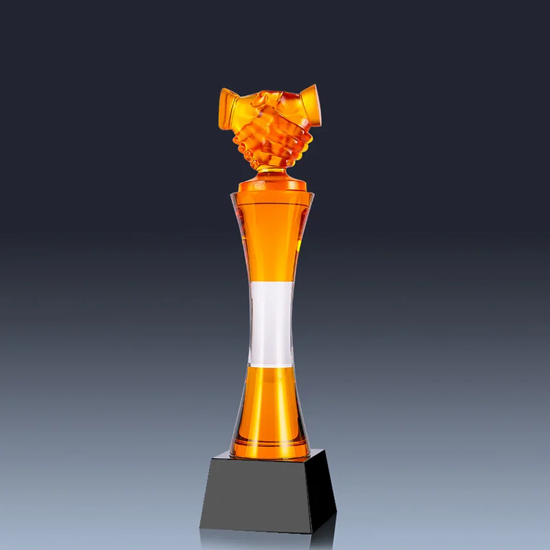 Бесплатная Индивидуальный элегантный Marquis Enterprise Cooperation Friendship Achievement Shake-Hands Glaze Trophy