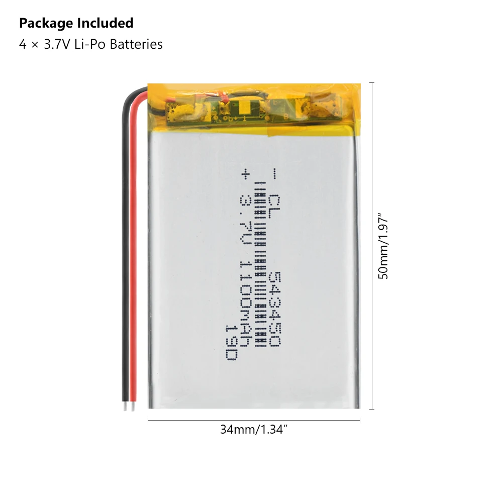 

1/2/4Pcs 543450 3.7V 1100mAh lipo polymer lithium rechargeable battery for MP3 GPS navigator DVD recorder headset e-book camera