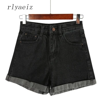 

Rlyaeiz High Quality Women's Shorts 2018 Summer New Korean Mid Waist Zipper Fly Denim Shorts For Women Loose Jeans Shorts