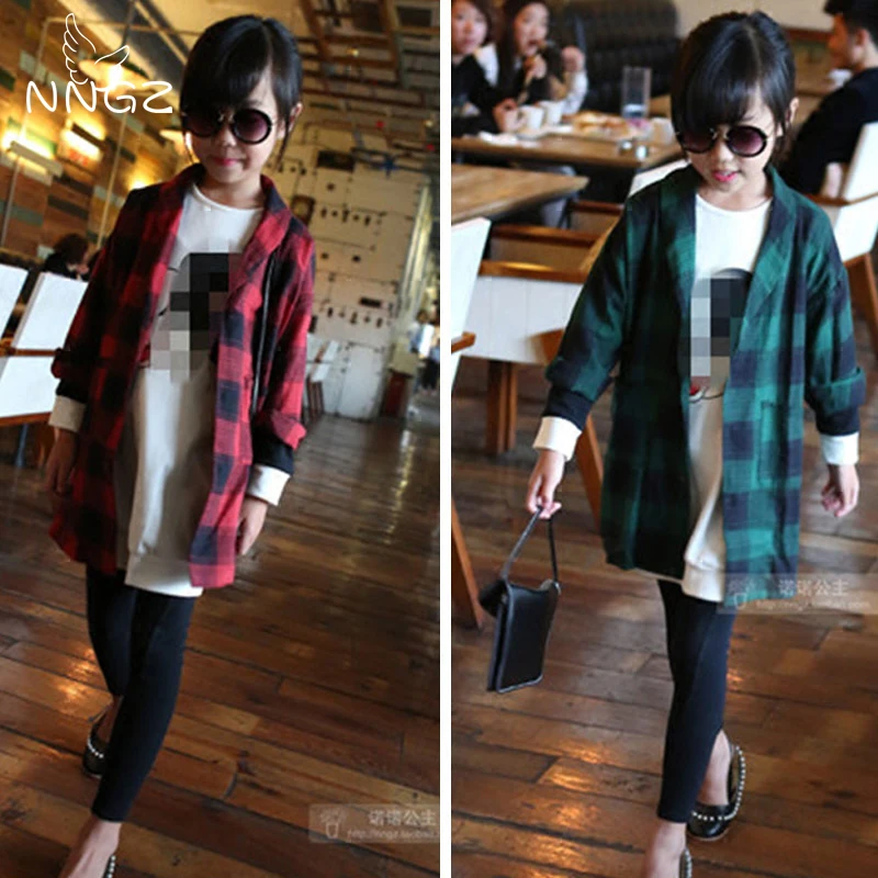 

NNGZ Kids Girl Blouse Spring Autumn Long Sleeve Cotton Plaid coat business suit outerwear Top Blouse Children Clothing