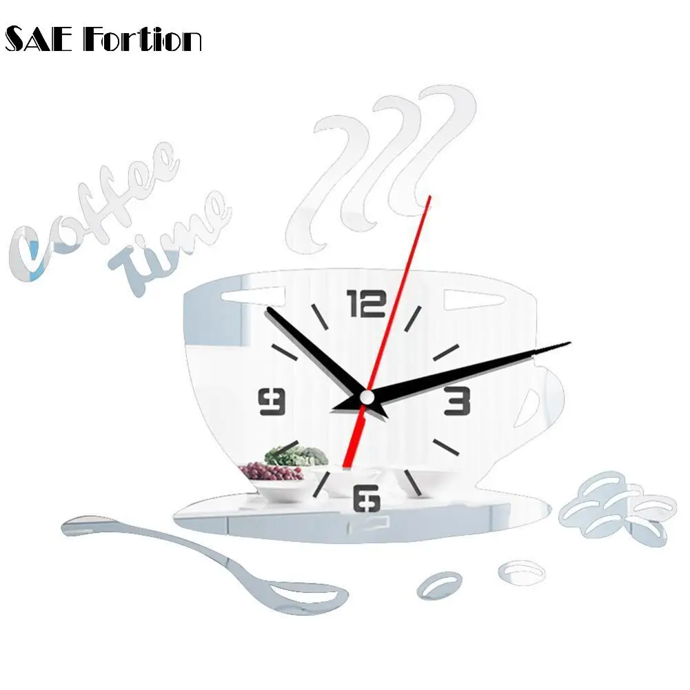 

DIY Acrylic Wall Clock Modern Kitchen Home Decor Coffee Time Clock Cup Shape Wall Sticker Numeral Clock VQR0871