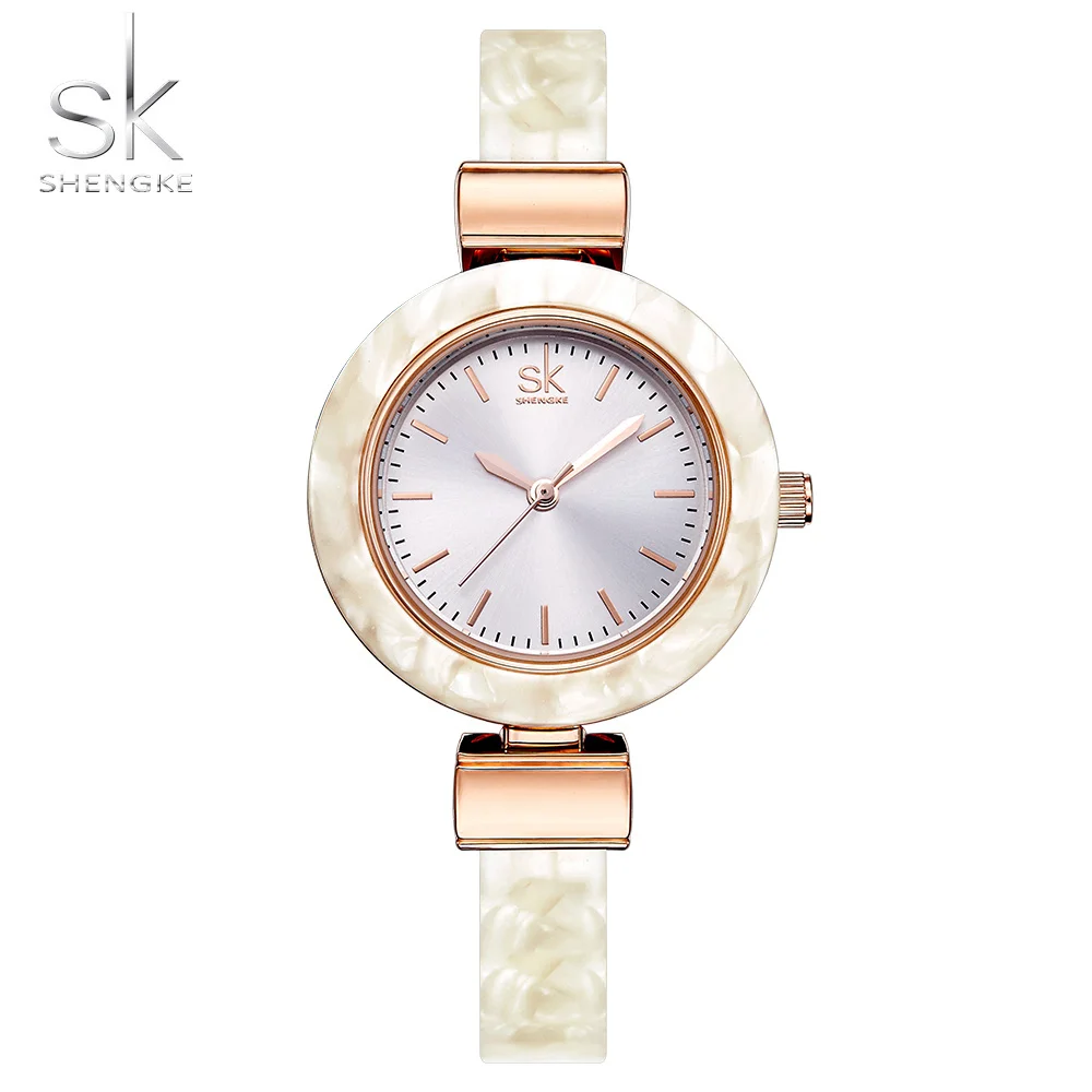 Shengke Топ бренд сладкий розовый кварцевые женские часы креативная Мода Регулируемый ремешок Relogio Feminino водонепроницаемые женские часы - Цвет: CreamL02