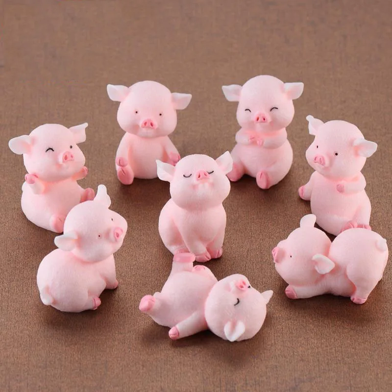 

8pcs/set new 2019Mascot Cute Small Pig Resin Craft Miniatures DIY Mini Small Ornament Model Figure Toys