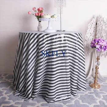 

CL055C wedding new Christmas 6ft rectangle banquet fancy 90''*132'' black and white stripe sequin table cloth
