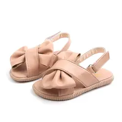 Детские сандалии лето для девочек розовый белый бантом на плоской подошве детская обувь для малышей искусственная кожа повседневная обувь