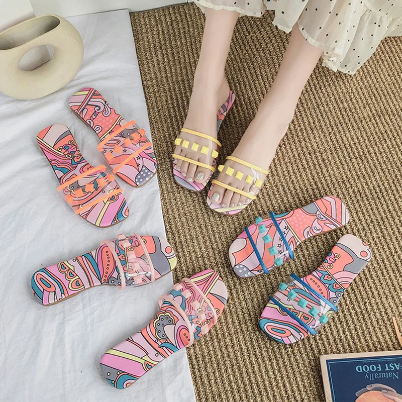 

Tangnest Flat Slides Women Single Band Sandals Summer PVC Outdoor Slippers Fashion Beach Flip Flops Ladies Casual Shoes XWT1875