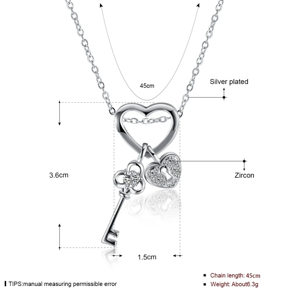 Сладкий дизайн серебряный ключ сердце кулон ожерелье с Цирконом Модные ювелирные изделия подарок на День святого Валентина для женщин высокое качество N906
