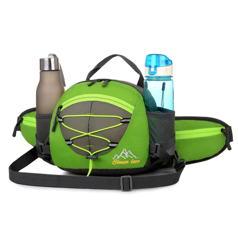 Multifunctional running bags waterproof waist 2 water bottle bag,trail running climbing fitness backpack for men women,no bottle - Color: Green Color