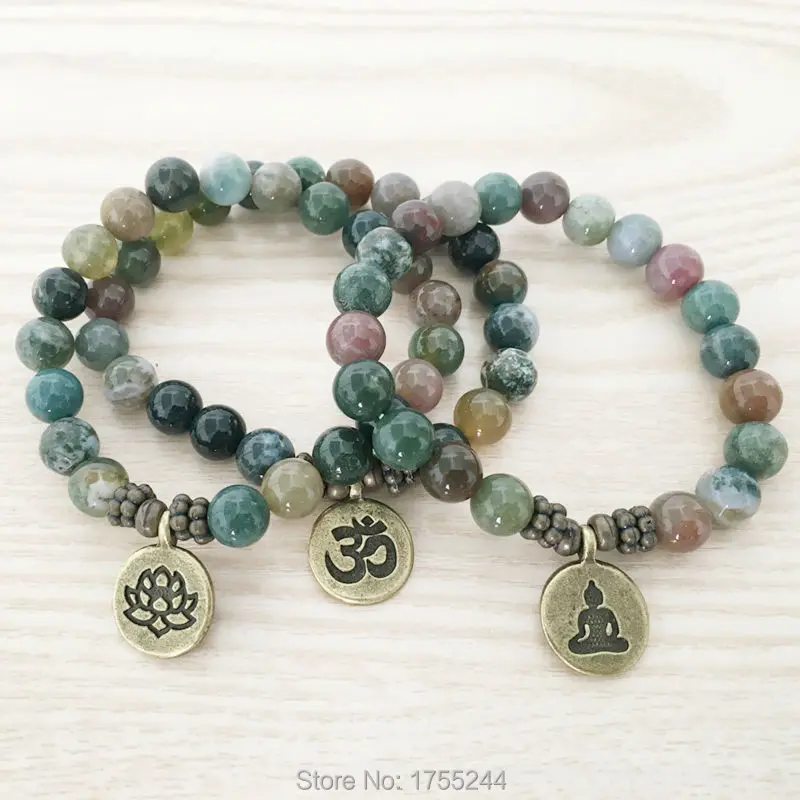 Sn1110 New Design Men S Bracelet India Stone Ohm Lotus Buddha Charm Sn1110 New Design Men S Bracelet India Stone Ohm Lotus Buddha Charm Mala Yoga Jewelry Whole Gift For Him
