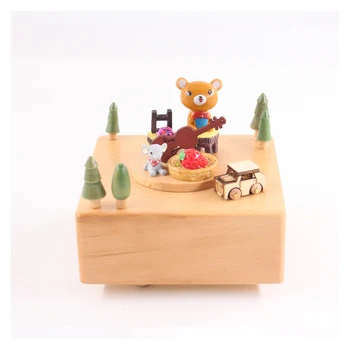 

Cartoon DIY Wooden Music Box Ornaments Mini Doll Wooden Car Rotation On Music Box Micro Landscape Music Box Wedding Gifts Decor