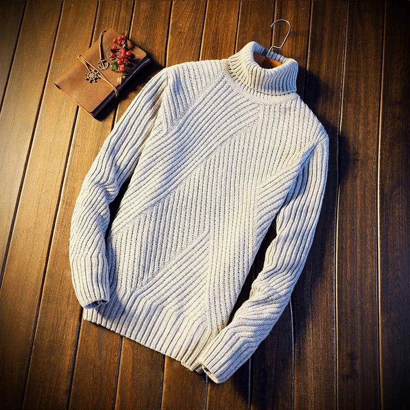 Зимний мужской свитер с высоким воротом, Корейская версия, тонкий свитер, повседневная мужская мода - Цвет: Серый
