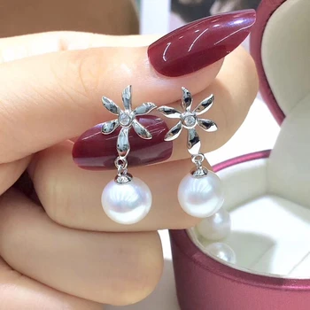 

925 Sterling Silver Earrings Findings Flower Earrings Settings Mountings Parts Mounts for Pearls Agate Coral Stones
