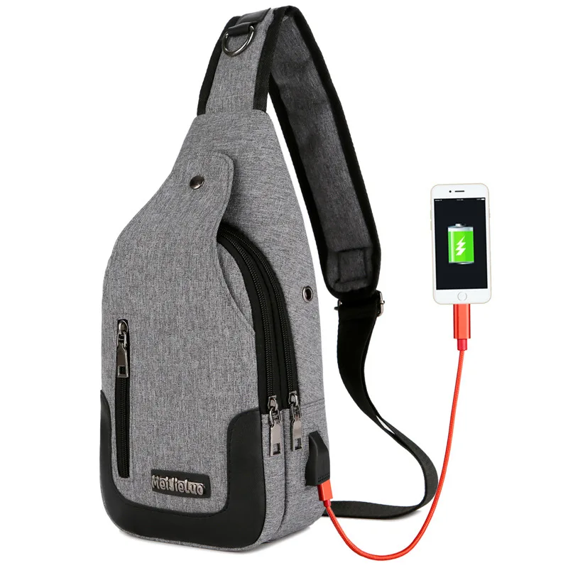 gray chest bag Новые мужские сумки на одно плечо, зарядка через usb, женские сумки через плечо, мужские анти-кражные нагрудные сумки для девочек, школьные летние короткие поездки - Цвет: gray chest bag