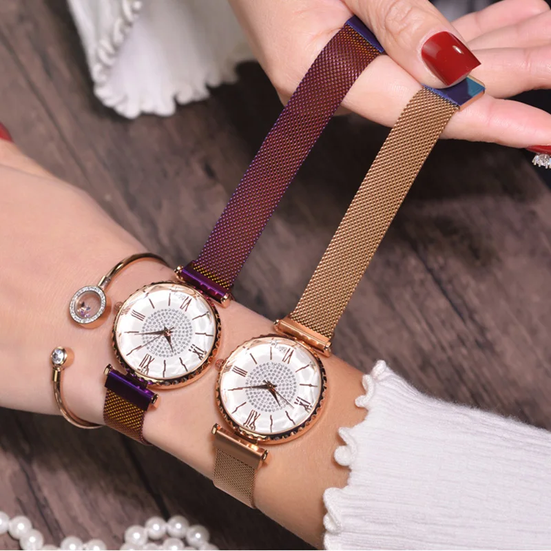 

Women Bracelet Watch 2019 Luxury Crystal Ladies Magnet Mesh Clock Fashion Casual Waterproof Female Wristwatches relogio feminino