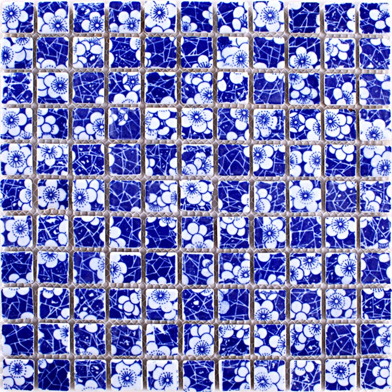 Синий и белый цветочный фарфор керамическая мозаика DIY Сад Санузел для ванной комнаты стены напольная плитка 25 мм