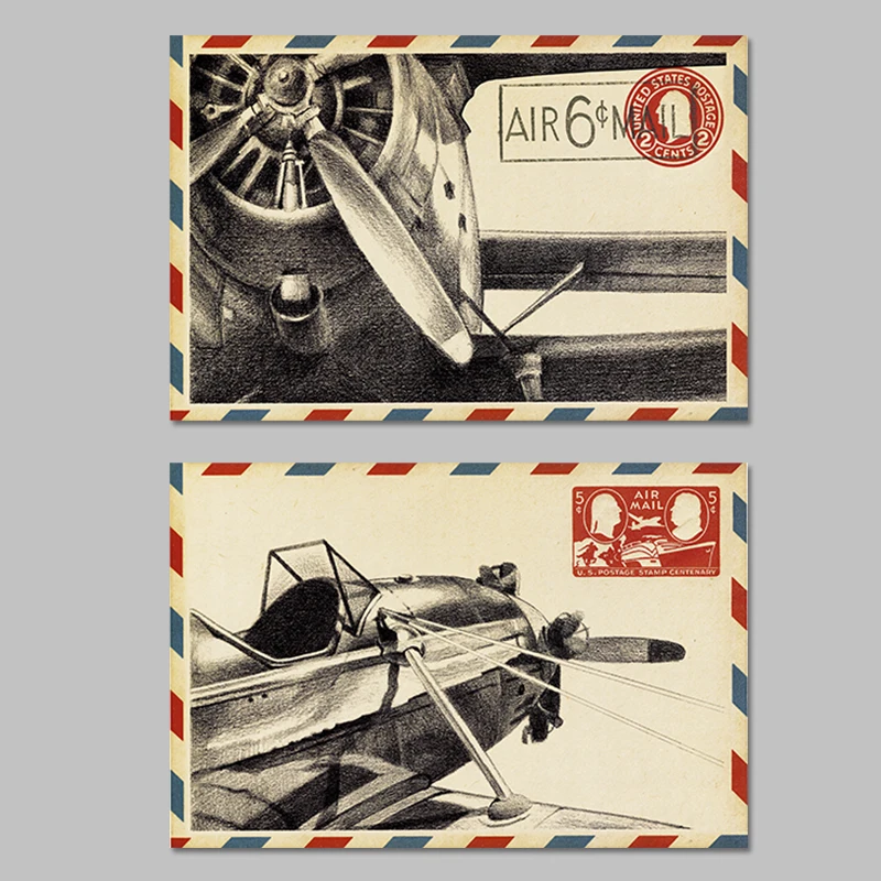 2 Pieces/set Retro Aircraft Postcards Envelope Decoration Wall Art