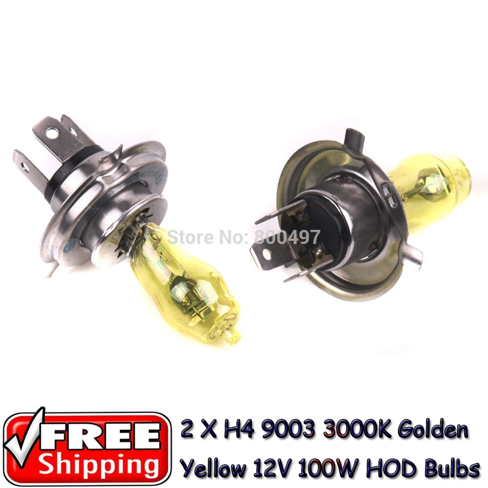 

2 x H4 HB2 9003 P43T 12V 3000K Golden Yellow 100W Auto Car HOD Halogen Bulbs Lamps Fog Lights Bulbs
