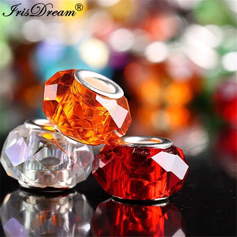 50Pcs Lot Mixed Color Cut Faceted Murano Spacer Glass Beads Fit Pandora Charms Bracelet For DIY Jewelry Making Accessories Women