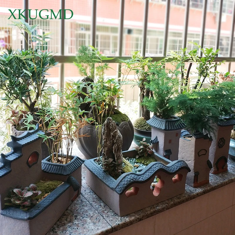2019 Ceramics Flower Pot Creative Vintage Chinese Fleshy Bonsai Indoor Potted Living Room Antique Table Decoration Stoneware Pot