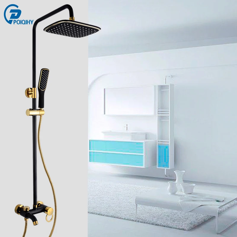 

POIQIHY Luxury Design Shower Set Panel Wall Mount 8" Rainfall Showerhead 3-functions Shower Faucet Mixer faucet