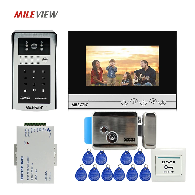 

Free Shipping 7" LCD Monitor Video Intercom Door Phone System Outdoor RFID Code Keypad Doorbell Camera Electric Mechanical Lock