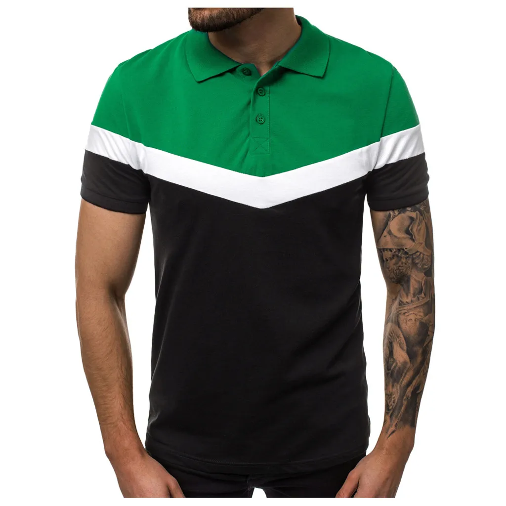 Polo Fashion Men's Top Fit Slim Turn-down Collar Button Patchwork Mens clothing Short Sleeve Quick-Dry Golf Polo Shirt Men