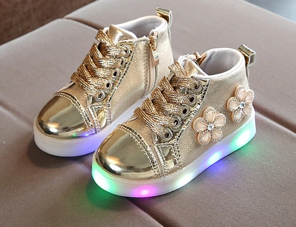 Светящаяся детская обувь, светящиеся кроссовки для девочек, светящаяся обувь для детей, светящиеся кроссовки с цветочным принтом, обувь с подсветкой из ПУ