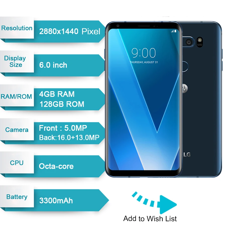  Original Unlocked LG V30 Plus H930DS 4G LTE Mobile Phone RAM 4GB ROM 128GB Android Dual Sim Octa Co