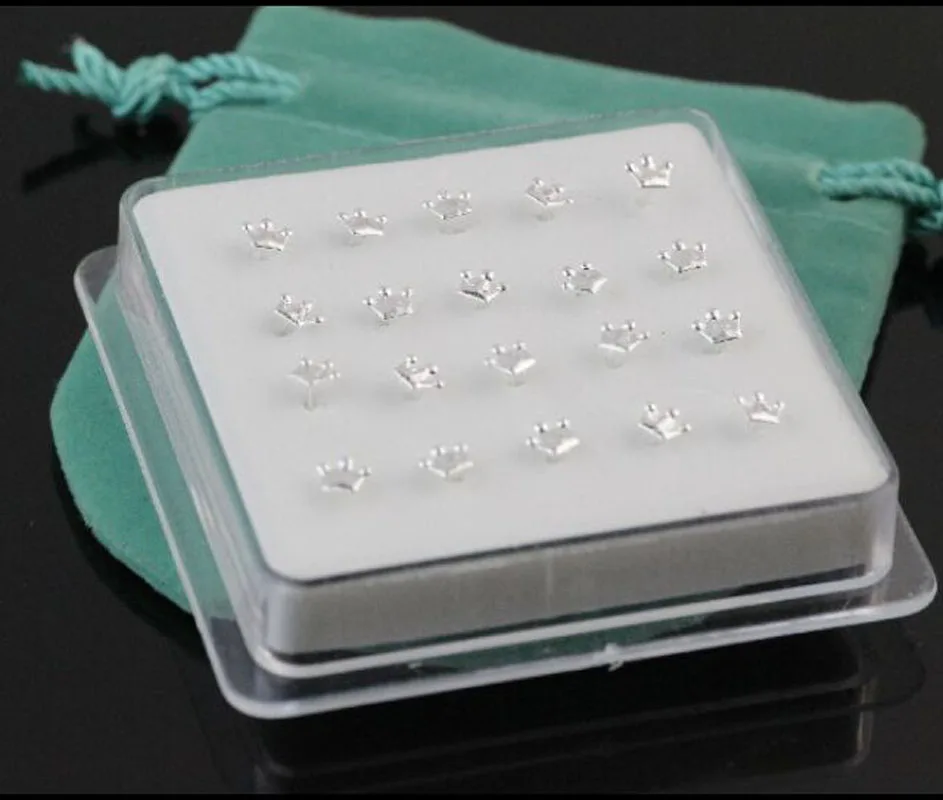 

Hot sell Fashion style 20pcs/box 925 Sterling Silver Crown Nose Studs Bone Stud Body Jewelry