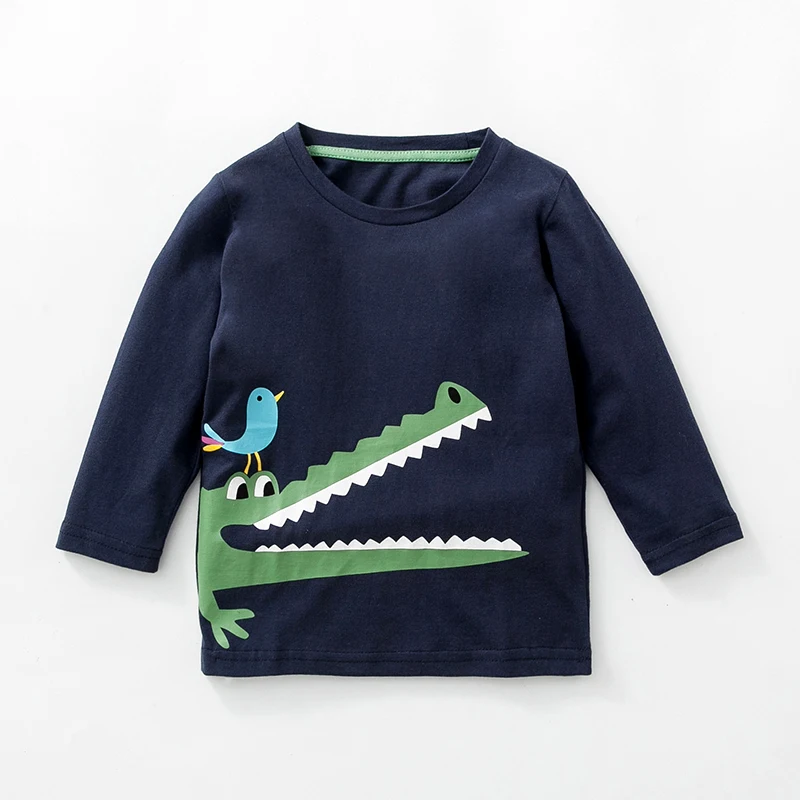 Little maven/детская брендовая одежда для маленьких мальчиков; Новинка г.; Осенняя хлопковая футболка с длинными рукавами и круглым вырезом для мальчиков; Футболка с принтом «крокодиловая Птица»