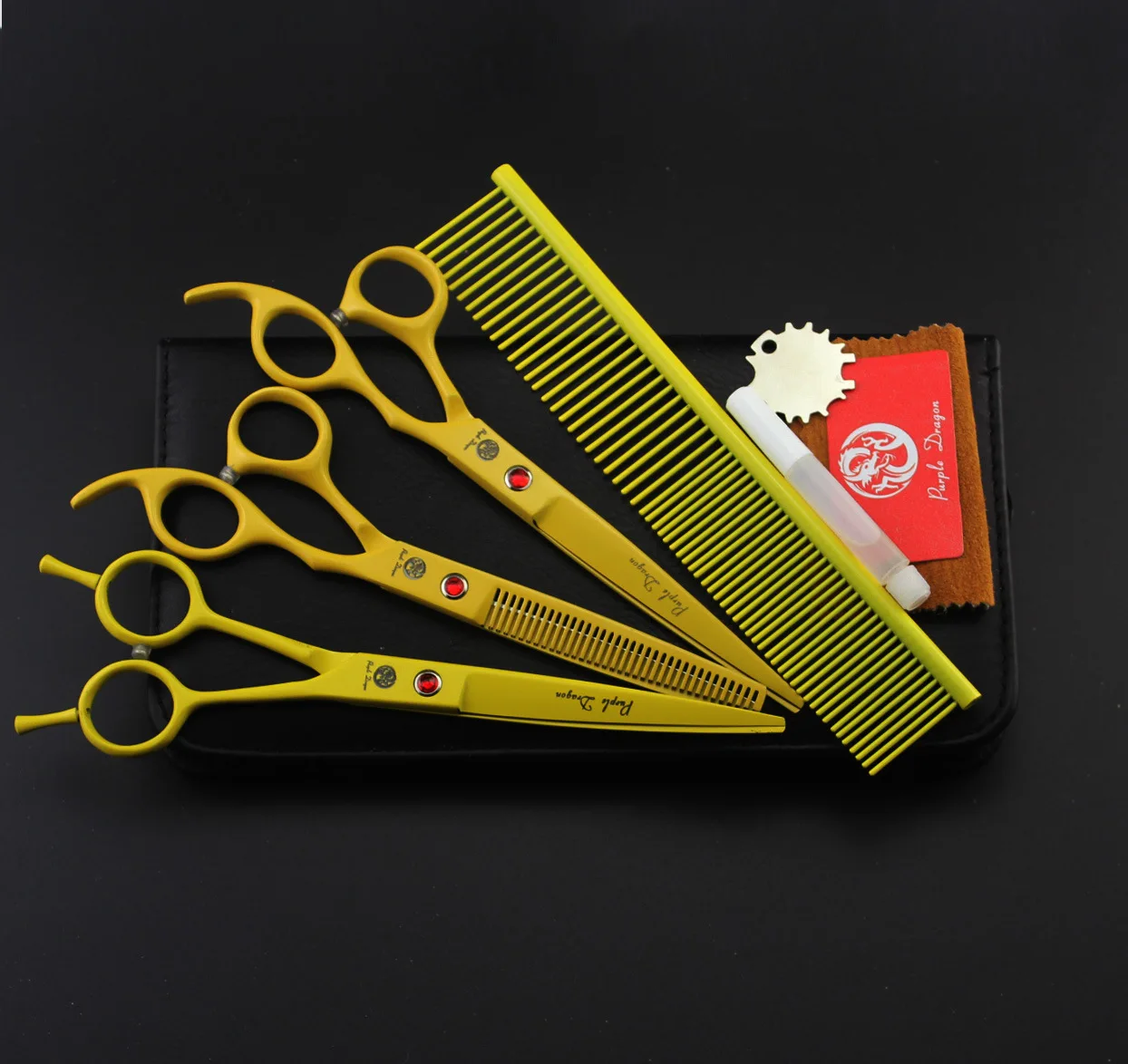 

7 inch yellow paint 3pcs pet beauty scissors straight scissors