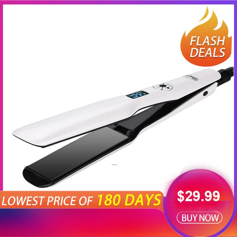 

Free Shiping LCD Display Tourmaline Ceramic Hair Straightener Intelligent Lock Hair Straightening Iron for Thick Hair (White)