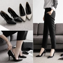 2017 Lady Fashion Shoes High Heel New Sexy Snake Occupation Stiletto High Heeled Genuine Leather Nude Suede Slip-on Pumps S135