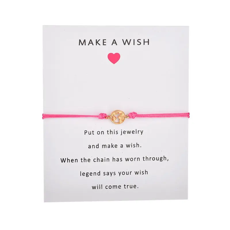 

Handmade White Card Metal Map Charm Bracelets Bangles for Women Make a Wish Rope Bracelet Femme Jewelry Gift