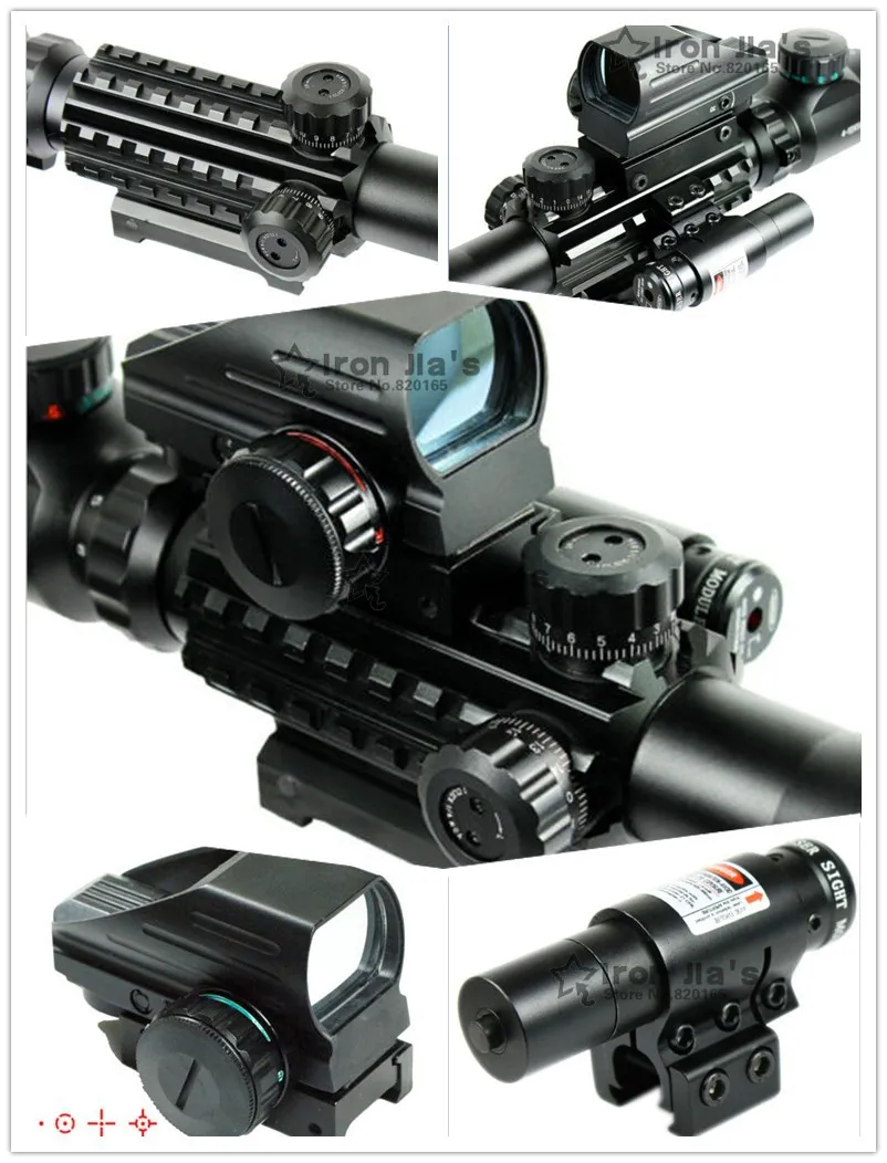 

4-12X50EG Tactical Rifle Scope with Holographic 4 Reticle Sight & Red Laser Combo Airsoft Weapon Sight Hunting Shooting