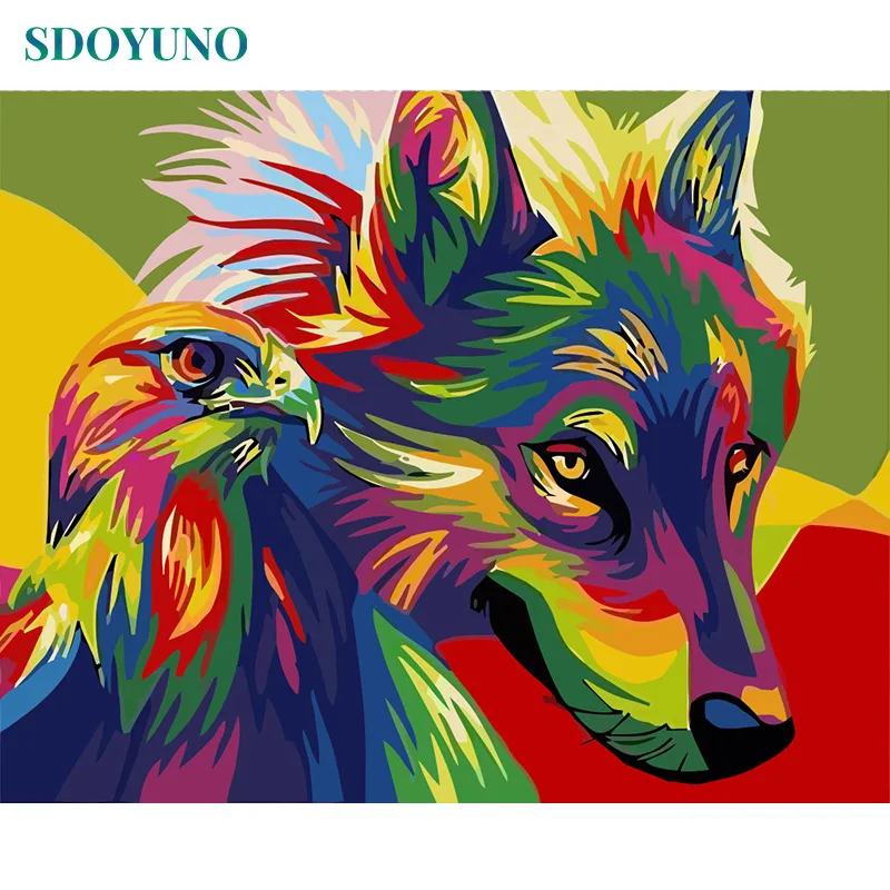 

SDOYUNO 60x75cm Coloured Wolf and Eagle Frame Painting By Numbers DIY Home Decor Gift Modern Wall Art Paint By Numbers