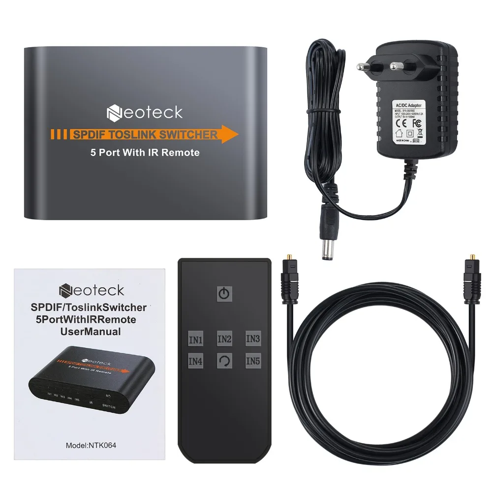 ESYNiC SPDIF/Toslink коммутатор 5x1 с ИК пультом для Fit LPCM2.0/DTS/Dolby AC3 Цифровой оптический