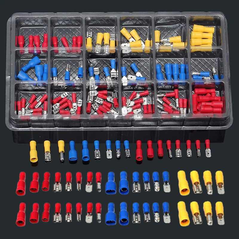 120pcs 22-10AWG Insulated Terminals Electrical Crimp Connector Wire Terminals Assorted Kit Red/Blue/Yellow