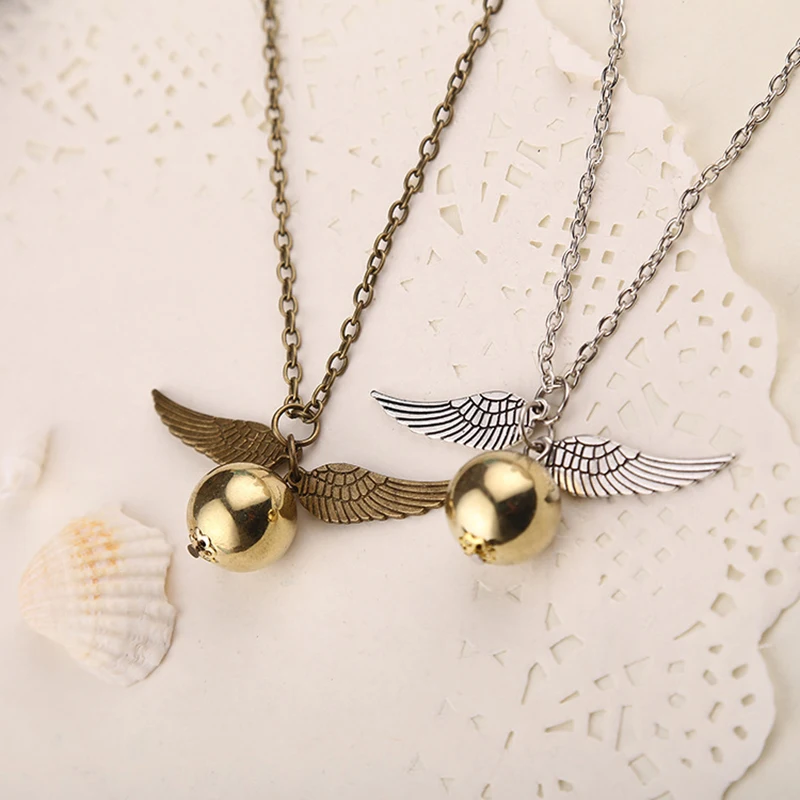 

2019 New Trendy Harri Potter Pendant Necklaces Deathly Hallows Round Ball With Double Wing Snitch Gold Necklace Accessories