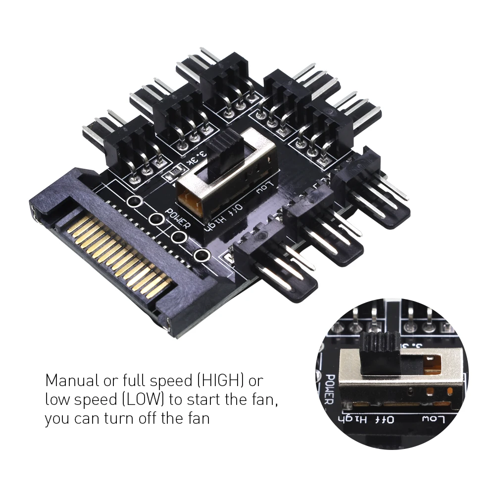 TISHRIC 2017 Hot Sale 1 to 8 PC Cooler Cooling Fan Hub Splitter Cable PWM SATA Molex 12V 3Pin Power Supply Adapter For Mining