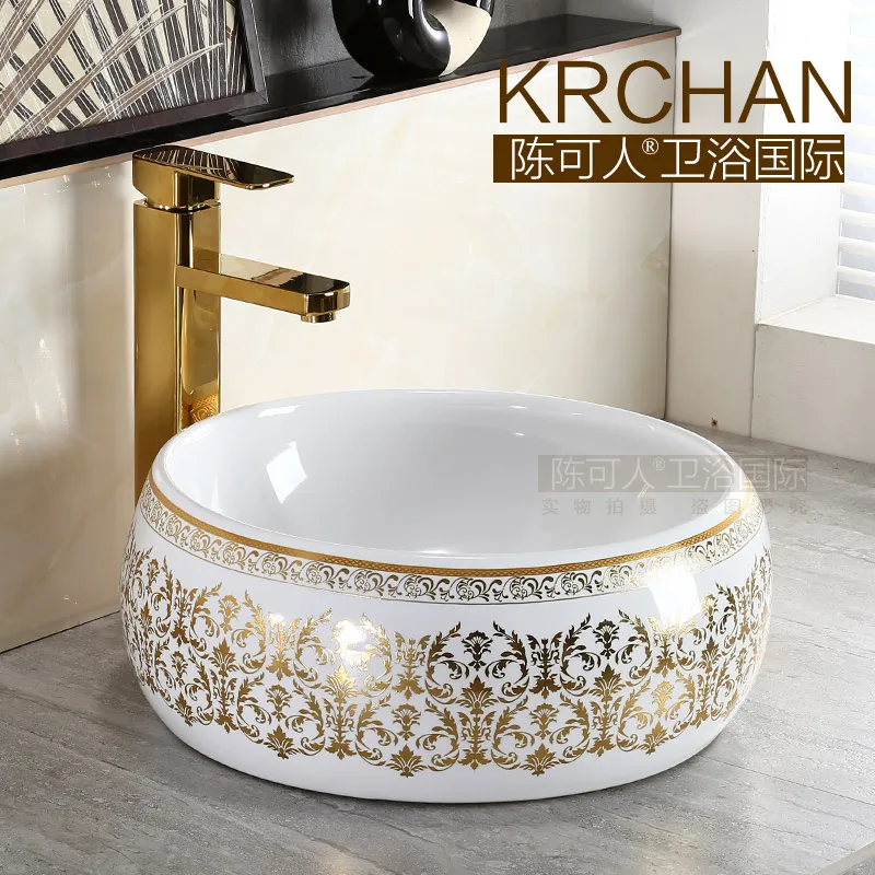 

Sanitary ware ceramic color gold circle drum art basin counter basin