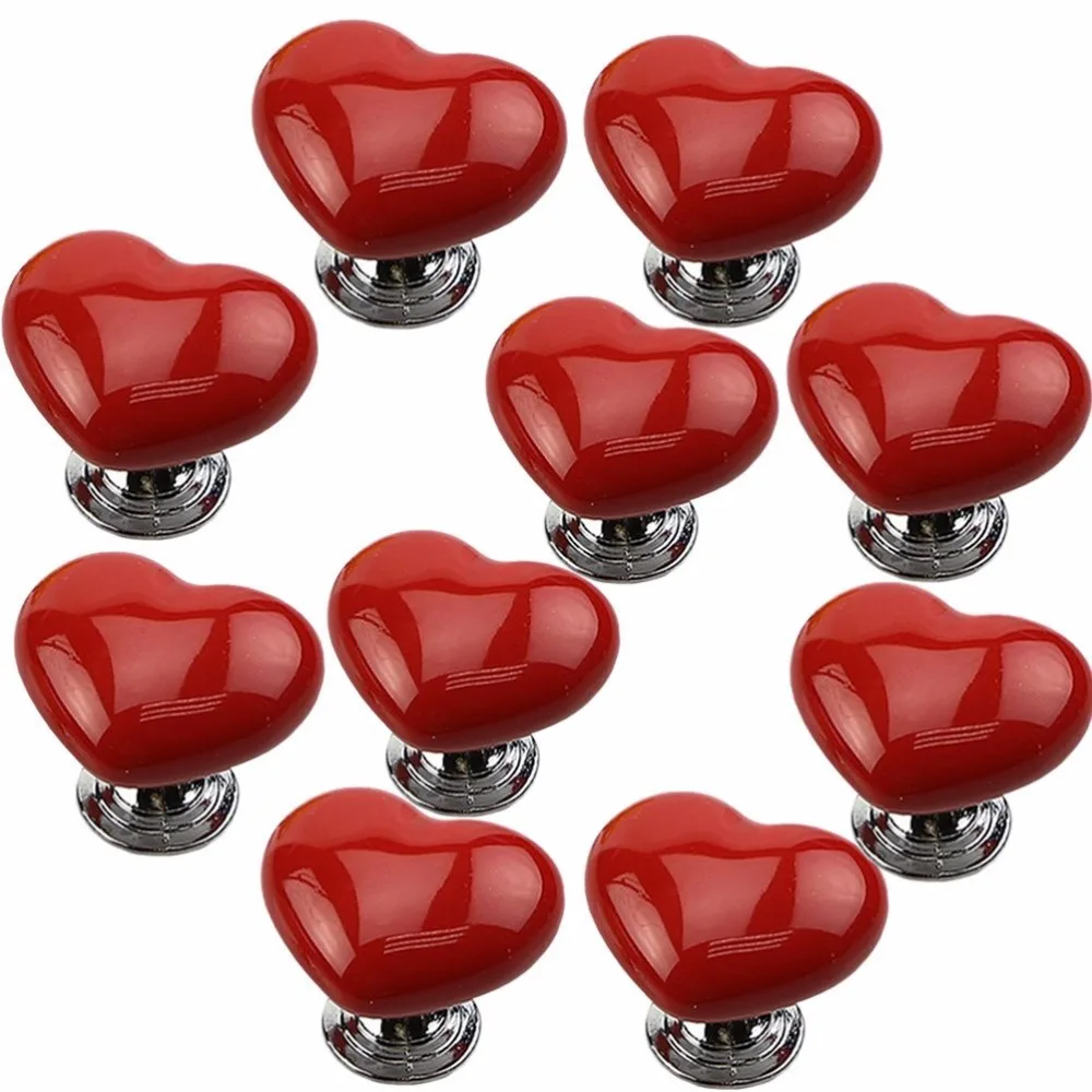 10pcs50MM Ceramic Heart Shape Knobs,Drawer Pulls & Handles Set