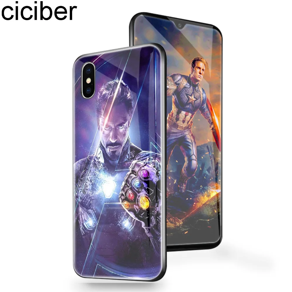 

ciciber Avengers Marvel DC Iron Man Phone Case for Iphone 11 Pro Max 7 8 6 6s Plus Tempered Glass Cover for Iphone XR X XS MAX