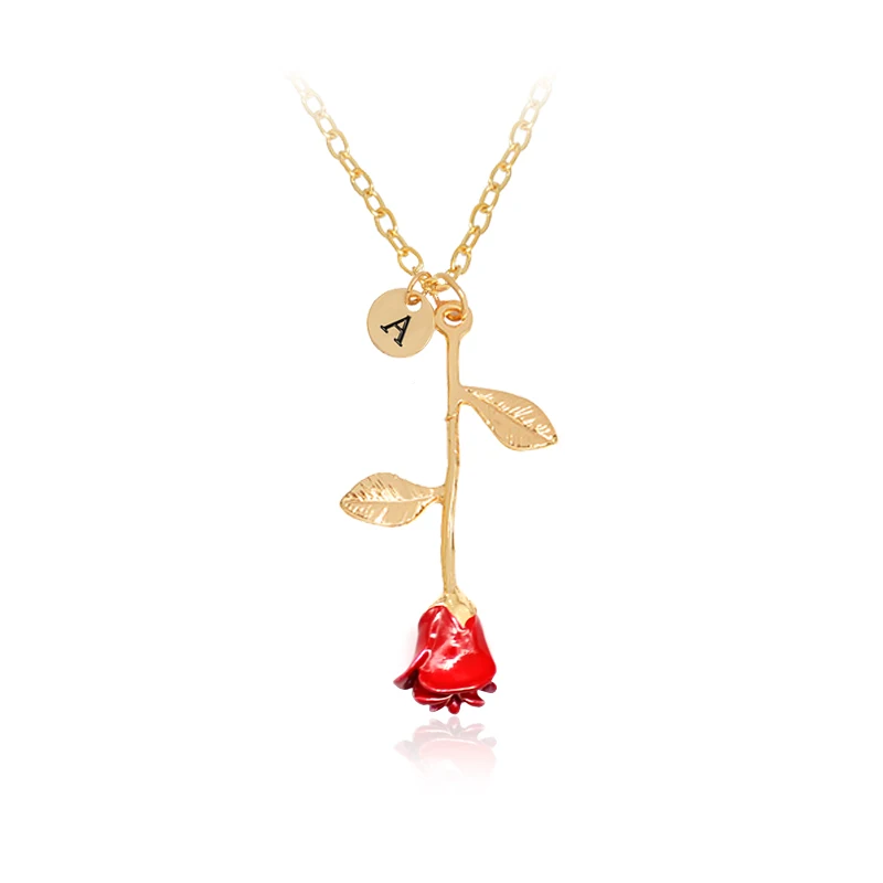 

Red Rose Flower Pendant Necklaces with Letters Alloy Choker Necklace Bijoux Women Jewellery Collares Mujer 2017 Accessories