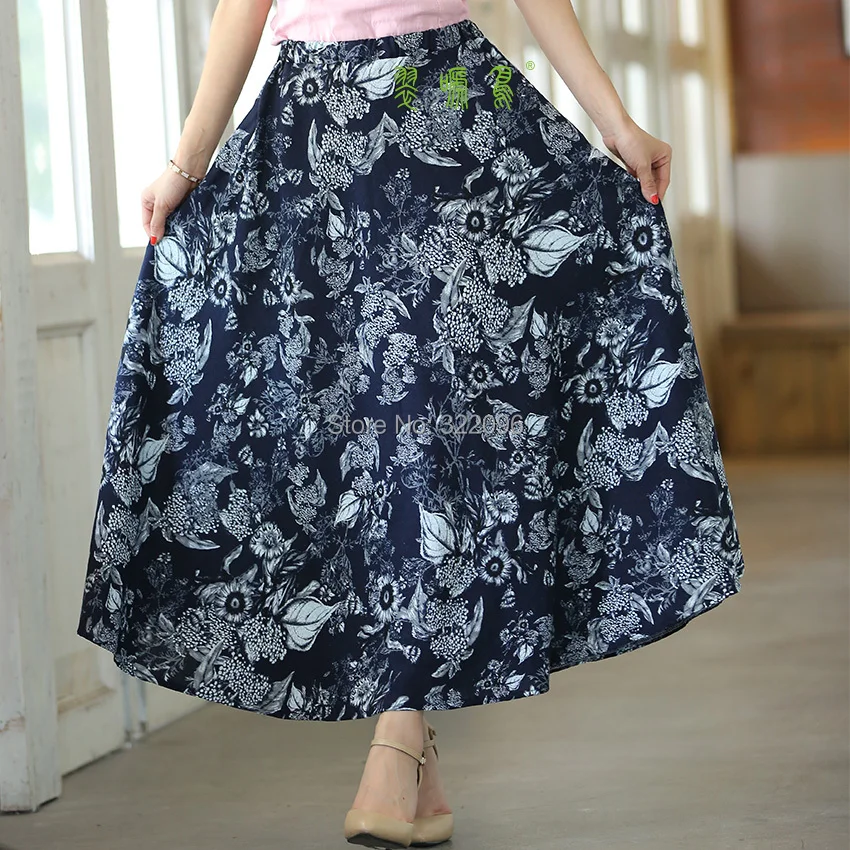 Shanghai Story Blend Linen Long Skirt Spring Summer Skirts Chinese Style Bohemian Skirts Casual