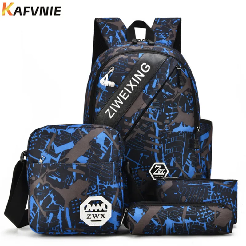 comprar 4 IN1 Masculino mochila saco conjunto de saco de escola para os meninos um ombro grande saco estudante livro escola homens mochila mulheres 2018 Camuflagem